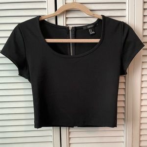 Black Crop Top with Exposed Zipper